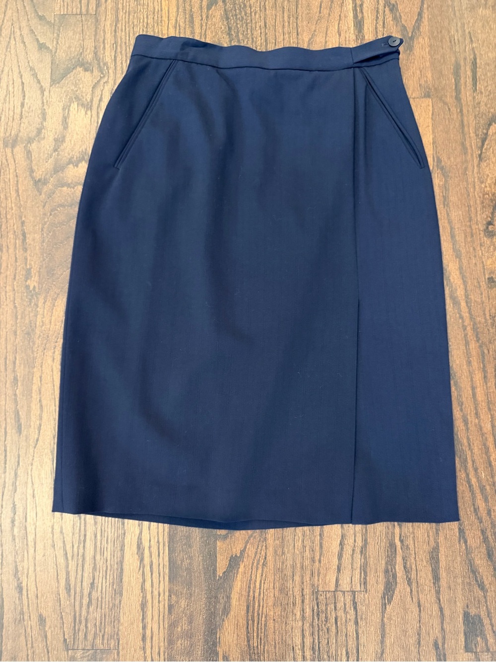 Armani Collezioni Navy Pencil Skirt with Side Button Waist